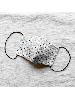 Masque en tissu traditionnel japonais Asanoha blanc noir